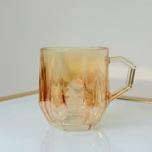 Glass Pitcher and Cup Set - 5 Piece Diamond Cut Amber Glassware