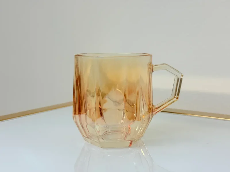 Glass Pitcher and Cup Set - 5 Piece Diamond Cut Amber Glassware