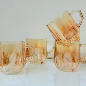 Glass Pitcher and Cup Set - 5 Piece Diamond Cut Amber Glassware