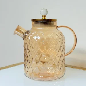 Glass Pitcher and Cup Set - 5 Piece Diamond Cut Amber Glassware