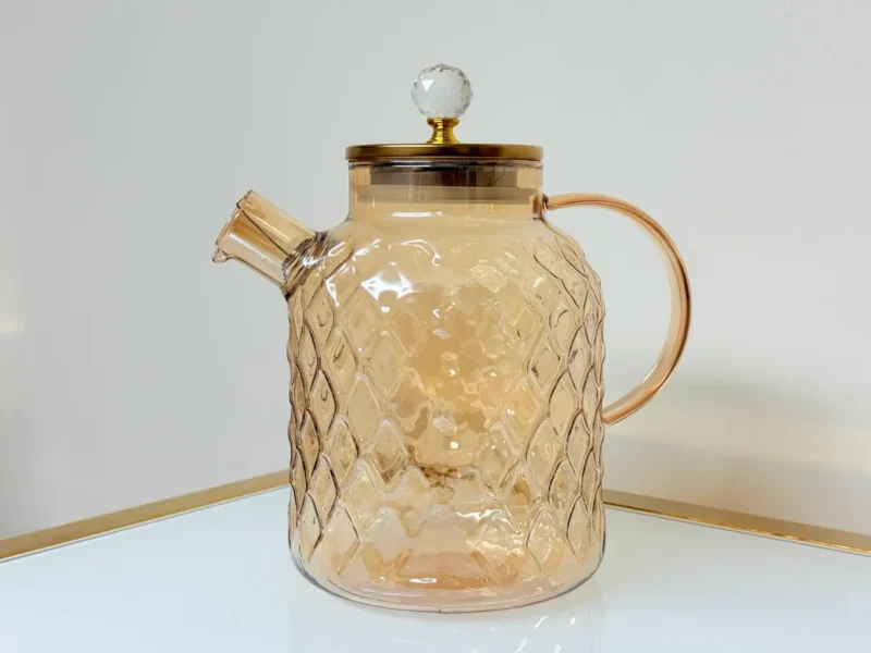 Glass Pitcher and Cup Set - 5 Piece Diamond Cut Amber Glassware