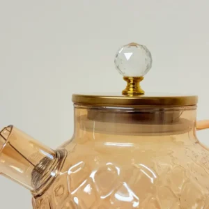 Glass Pitcher and Cup Set - 5 Piece Diamond Cut Amber Glassware