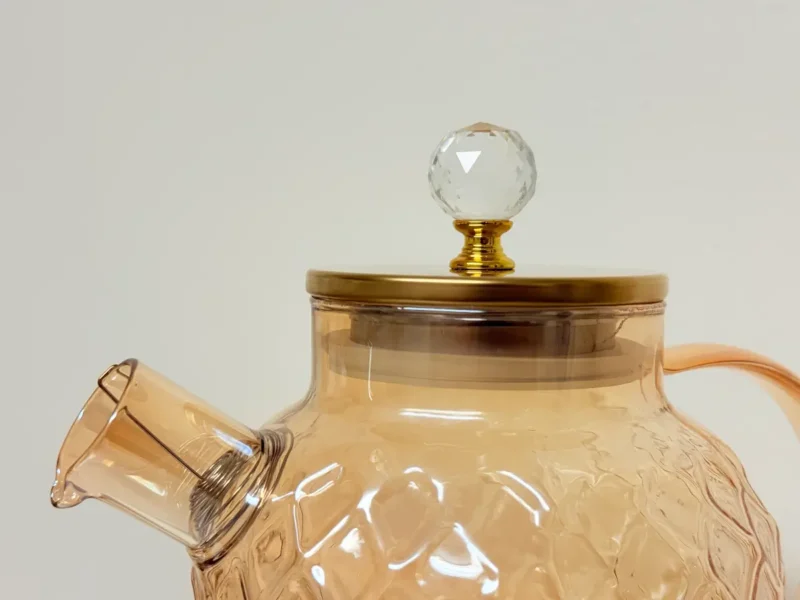 Glass Pitcher and Cup Set - 5 Piece Diamond Cut Amber Glassware