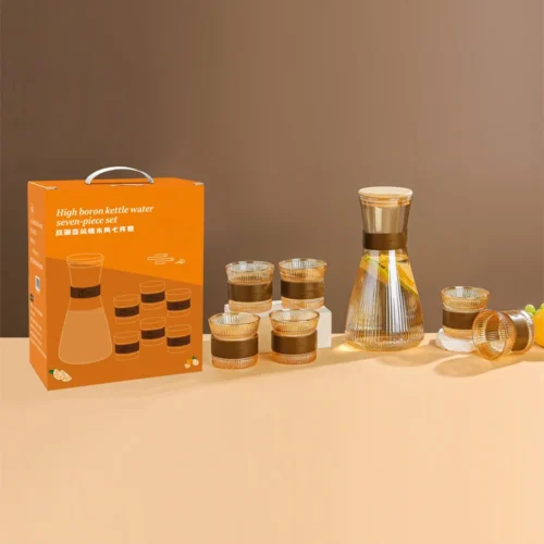 glass-pitcher-jug-set-with-leather-trim-and-4-glasses-6-pieces Glass Pitcher Jug Set with Leather Trim and 6 Glasses - 7 Pieces