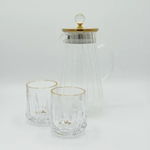 Glass Pitcher Jug Set with Lid, 6 Water Glasses, and Serving Tray