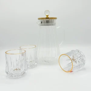 Glass Pitcher Jug Set with Lid, 6 Water Glasses, and Serving Tray