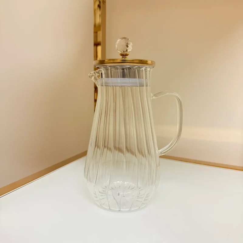 Glass Pitcher Jug Set with Lid, 6 Water Glasses, and Serving Tray
