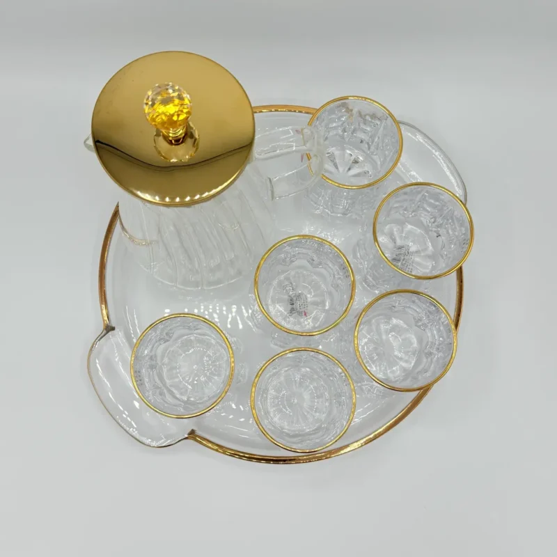 Glass Pitcher Jug Set with Lid, 6 Water Glasses, and Serving Tray