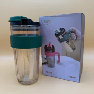 Glass Tumbler with Handle and Lid – Reusable Drinking Cup for Hot & Cold Beverages, Straw-Friendly, Leak-Proof Travel Mug