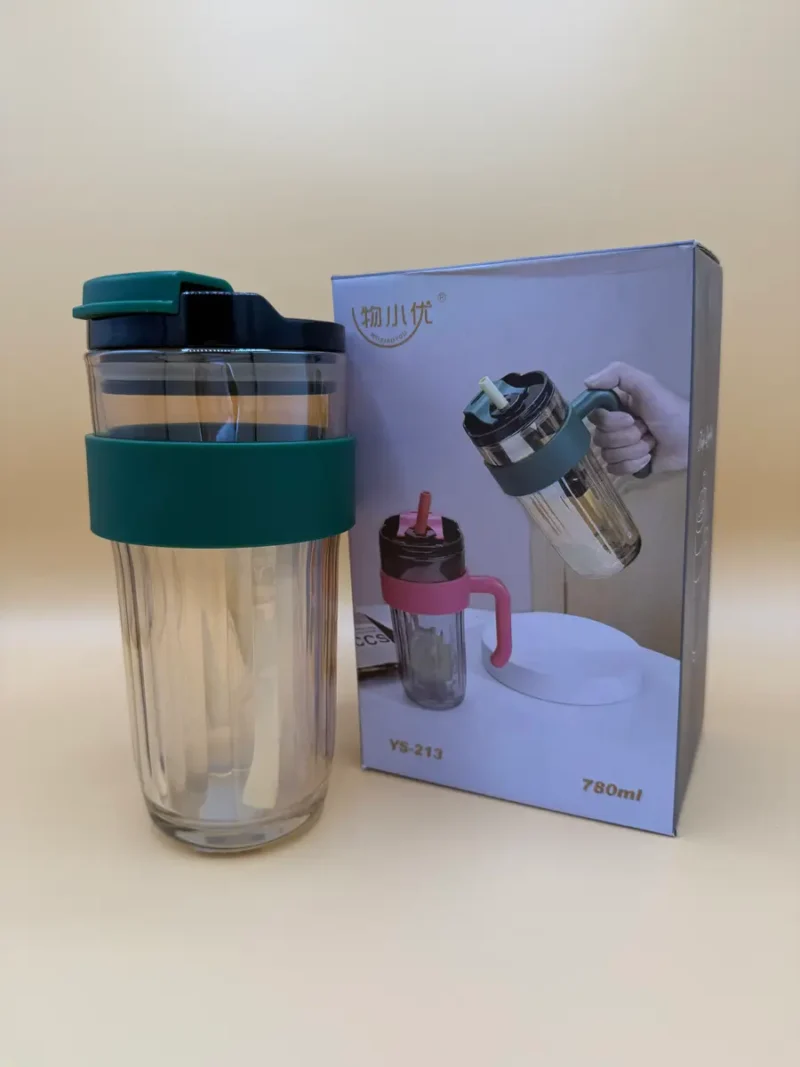 Glass Tumbler with Handle and Lid – Reusable Drinking Cup for Hot & Cold Beverages, Straw-Friendly, Leak-Proof Travel Mug