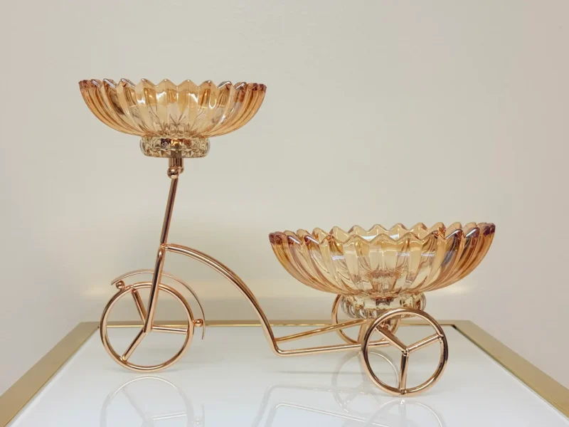 Gold Bicycle Glass Bowl Stand - Decorative Serveware for Snacks or Sweets