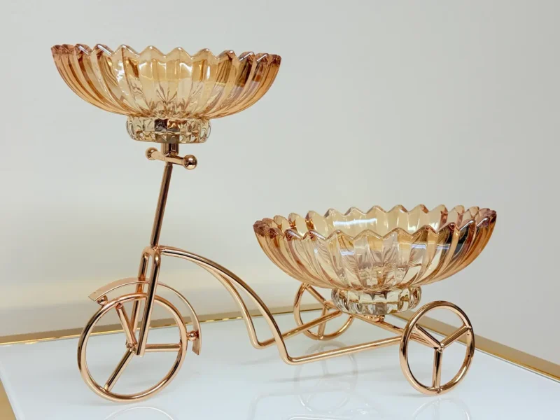 Gold Bicycle Glass Bowl Stand - Decorative Serveware for Snacks or Sweets