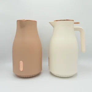 Insulated Thermal Carafe - 68 oz (2L) with Easy-Press Lid and Ergonomic Handle (Cream, Brown, Gray)