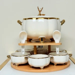 luxury ceramic soup bowl set with stand and spoons