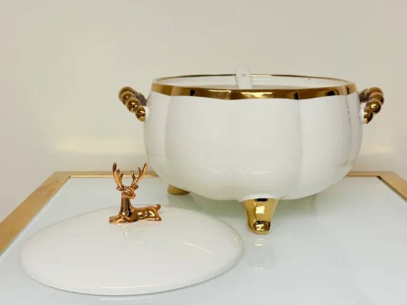 Luxury Ceramic Soup Bowl Set with Stand and Spoons - 15 Piece Serving Set (Black, Cream, Mocha, White)