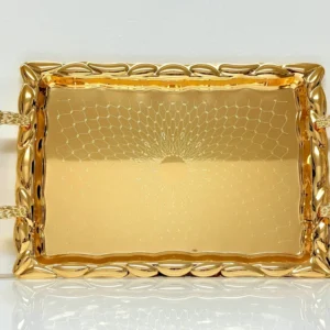 Luxury Gold Metal Serving Tray Set - 2 Piece Decorative Trays with Handles