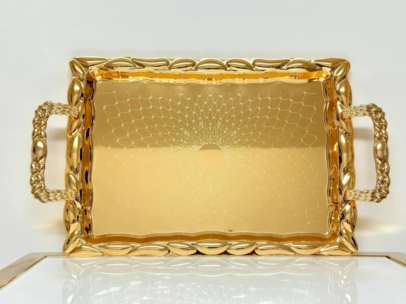 Luxury Gold Metal Serving Tray Set - 2 Piece Decorative Trays with Handles