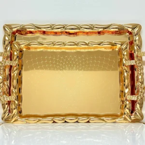 Luxury Gold Metal Serving Tray Set - 2 Piece Decorative Trays with Handles