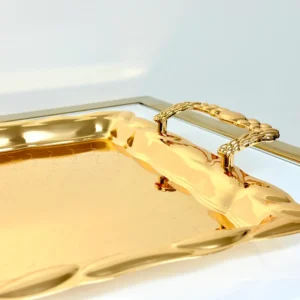 Luxury Gold Metal Serving Tray Set - 2 Piece Decorative Trays with Handles