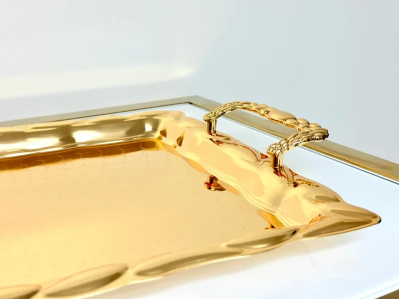 Luxury Gold Metal Serving Tray Set - 2 Piece Decorative Trays with Handles