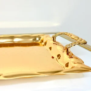 Luxury Gold Metal Serving Tray Set - 2 Piece Decorative Trays with Handles