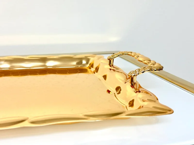 Luxury Gold Metal Serving Tray Set - 2 Piece Decorative Trays with Handles