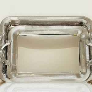 Luxury Silver Serving Tray Set - 3 Piece Stainless Steel Decorative Trays with Handles