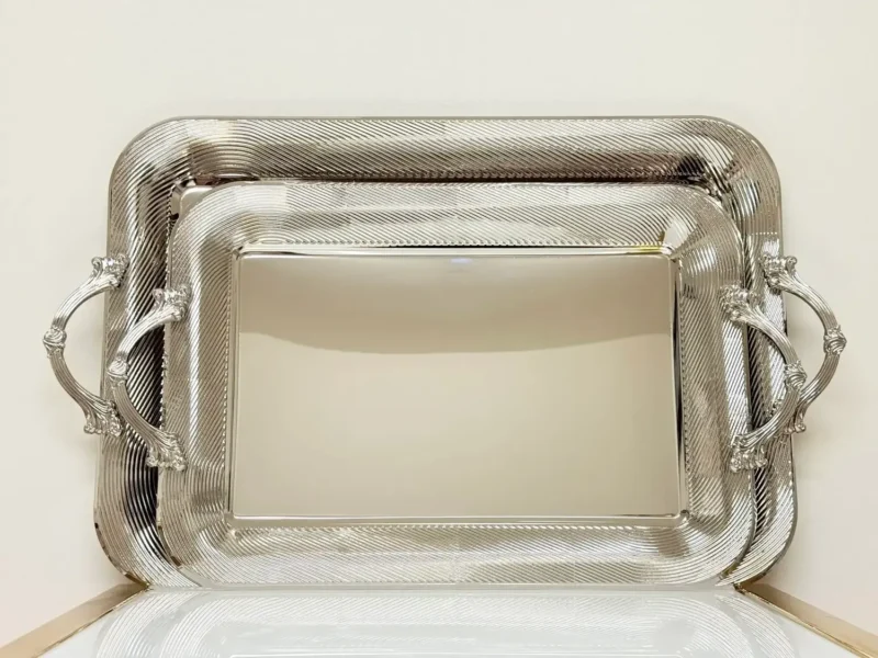 Luxury Silver Serving Tray Set - 3 Piece Stainless Steel Decorative Trays with Handles