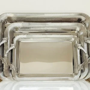 Luxury Silver Serving Tray Set - 3 Piece Stainless Steel Decorative Trays with Handles