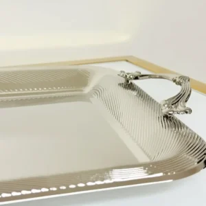 Luxury Silver Serving Tray Set - 3 Piece Stainless Steel Decorative Trays with Handles