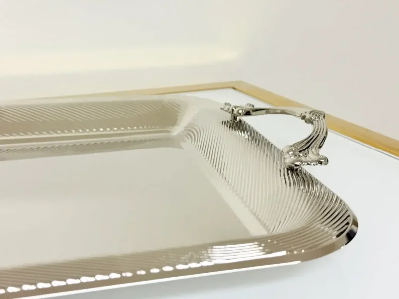 Luxury Silver Serving Tray Set - 3 Piece Stainless Steel Decorative Trays with Handles