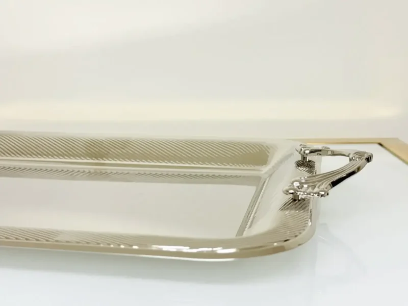 Luxury Silver Serving Tray Set - 3 Piece Stainless Steel Decorative Trays with Handles