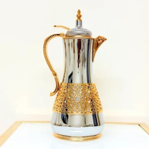 luxury silver thermal coffee carafe with golden lattice