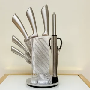 modern-stainless-steel-knife-set-with-acrylic-stand-back Modern Stainless Steel Knife Set with Acrylic Stand - 8 Piece Kitchen Block Collection