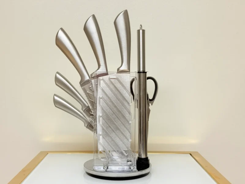 modern-stainless-steel-knife-set-with-acrylic-stand-back Modern Stainless Steel Knife Set with Acrylic Stand - 8 Piece Kitchen Block Collection