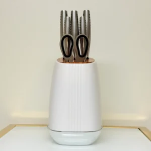 Modern Stainless Steel Knife Set with Block, 7-Piece Kitchen Set with Storage Stand