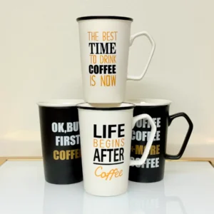 Printed Quote Coffee Mug Set - 4 Pack Black & White Mugs (13 oz)
