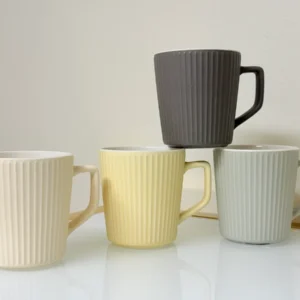 Ribbed Ceramic Coffee Mug Set - 4 Pack Matte Pastel (13 oz)