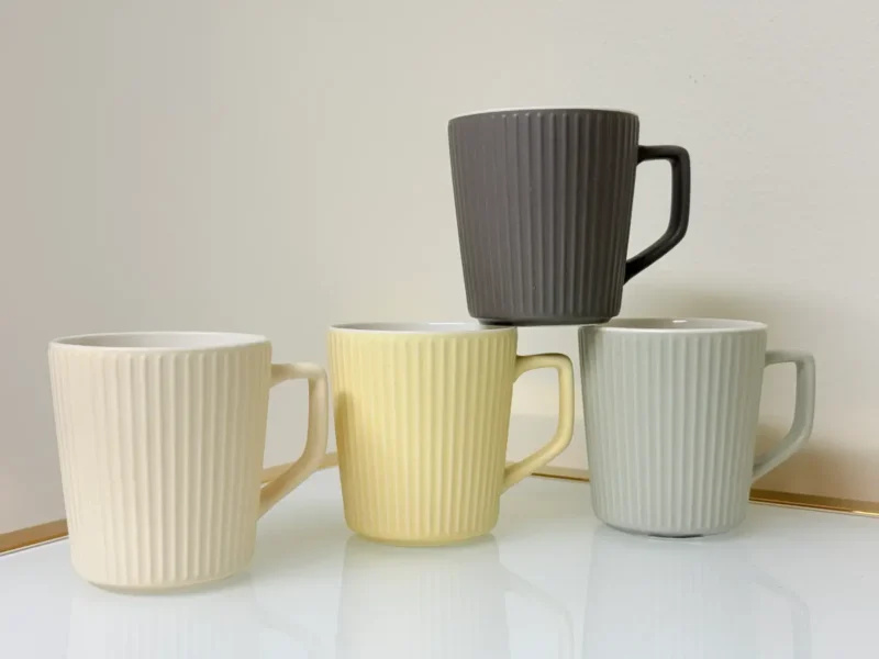 Ribbed Ceramic Coffee Mug Set - 4 Pack Matte Pastel (13 oz)