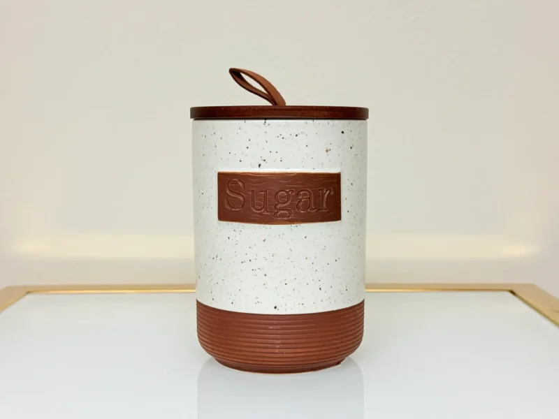 Rustic Ceramic Tea Sugar Coffee Canister Set with Wooden Stand - 3 Pieces