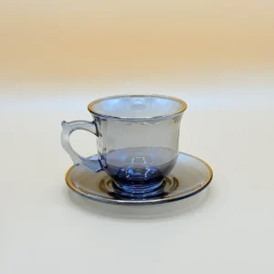 set-12-transparent-black-glass-tea-cups-saucers Set of 12 Transparent Faded Black Glass Tea Cups and Saucers