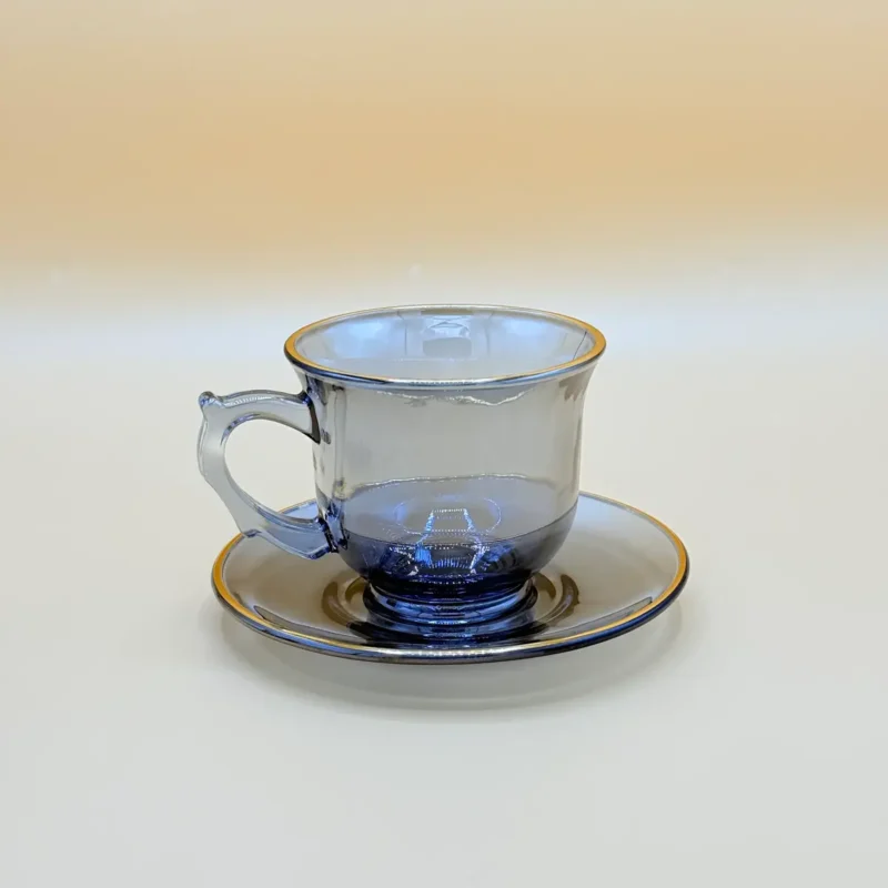 set-12-transparent-black-glass-tea-cups-saucers Set of 12 Transparent Faded Black Glass Tea Cups and Saucers