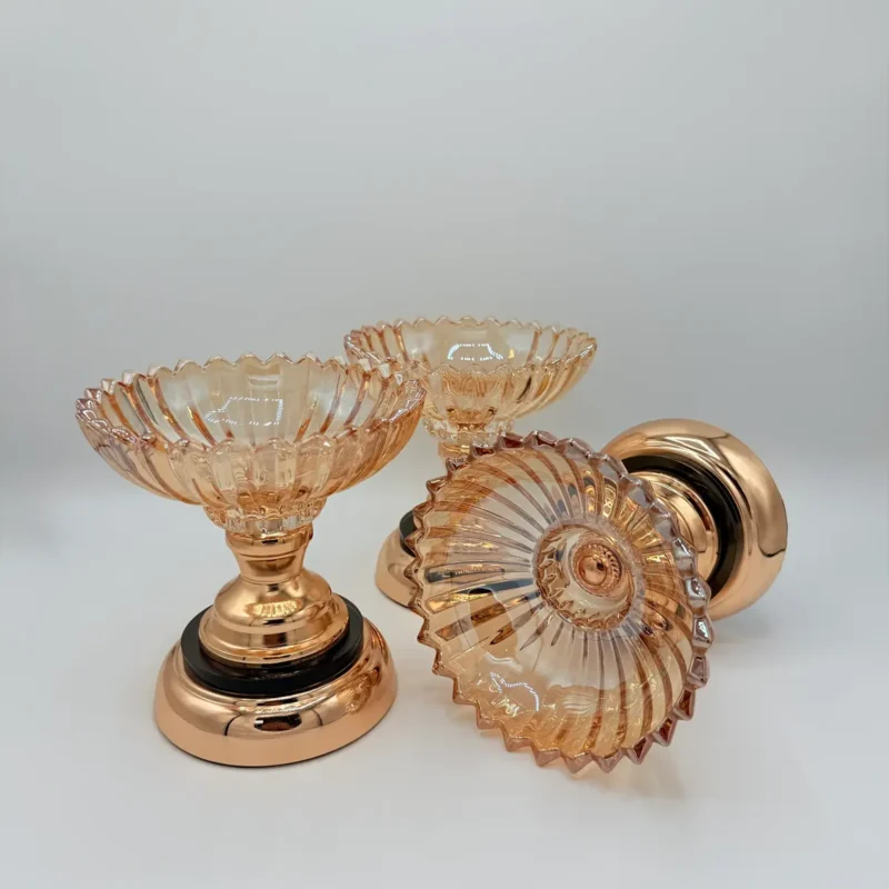 Set of 3 Crystal Glass Dessert Bowls with Rose Gold Base - Elegant Centerpiece Set
