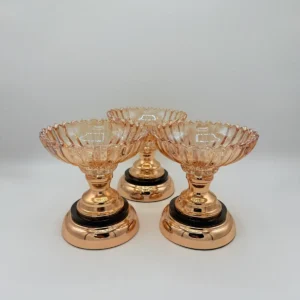 Set of 3 Crystal Glass Dessert Bowls with Rose Gold Base - Elegant Centerpiece Set