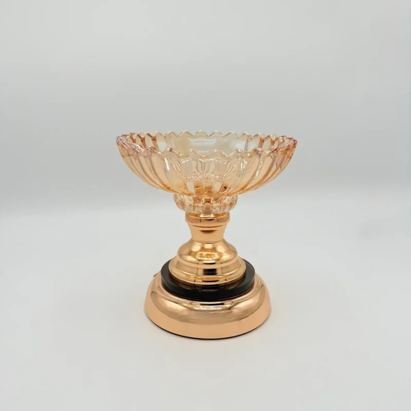 Set of 3 Crystal Glass Dessert Bowls with Rose Gold Base - Elegant Centerpiece Set