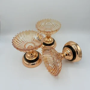 Set of 3 Crystal Glass Dessert Bowls with Rose Gold Base - Elegant Centerpiece Set