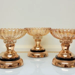 Set of 3 crystal glass dessert bowls with rose gold base