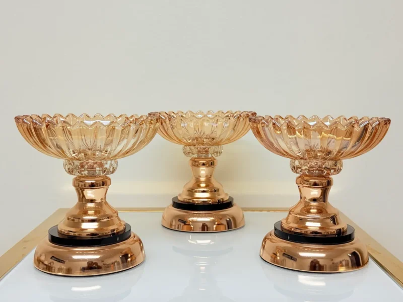 Set of 3 crystal glass dessert bowls with rose gold base