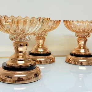 Set of 3 Crystal Glass Dessert Bowls with Rose Gold Base - Elegant Centerpiece Set