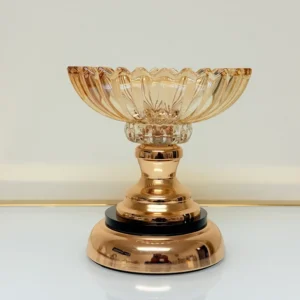 Set of 3 Crystal Glass Dessert Bowls with Rose Gold Base - Elegant Centerpiece Set